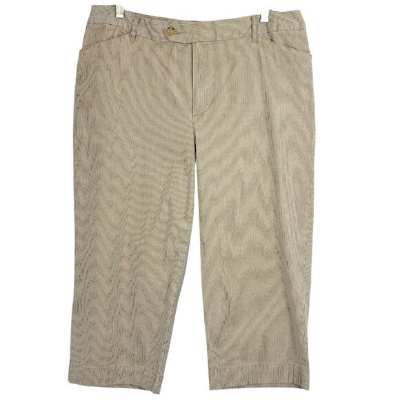 St. John's Bay Stretch Capri Pants Women’s Size 16 Beige White Pinstripe - Picture 1 of 16